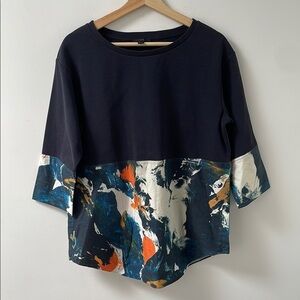 COS Mix fabric Abstract Navy Paint Pattern Pullover Woven/Knit oversized Top S